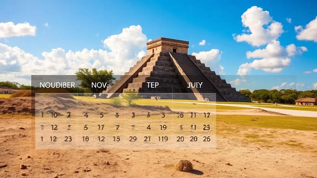 Calendar dry season November to April Chichen Itza pyramid sunny day