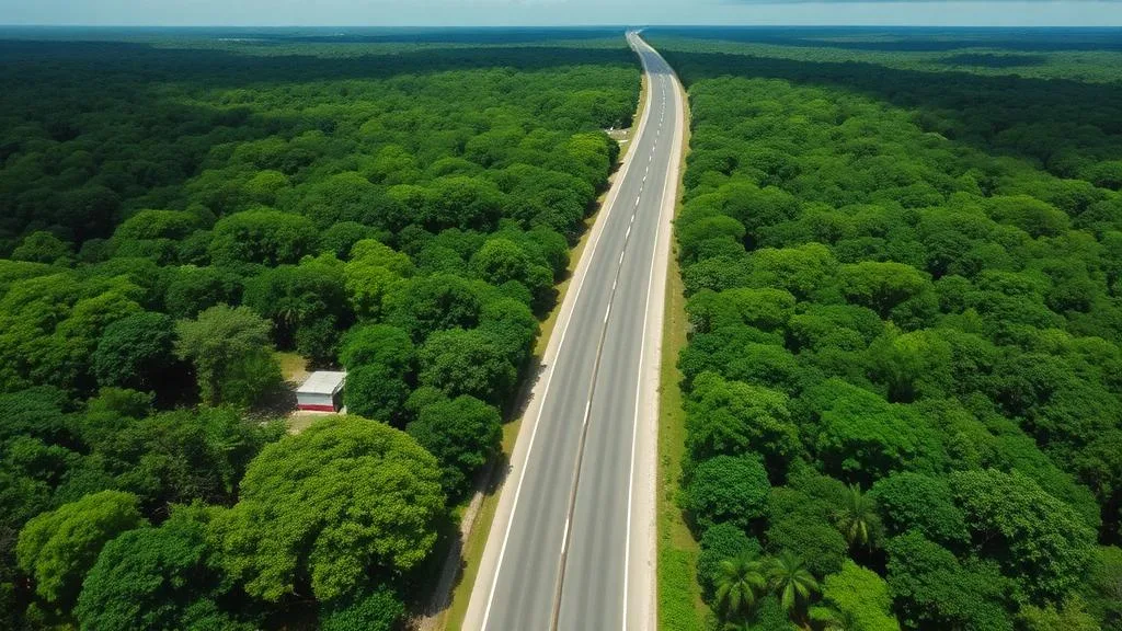 Vista aérea de la distancia entre Cancún y Chichén Itzá