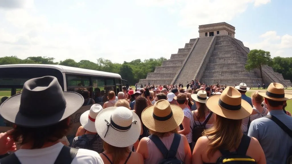 Tour grupal en autobús desde Cancún hacia Chichén Itzá