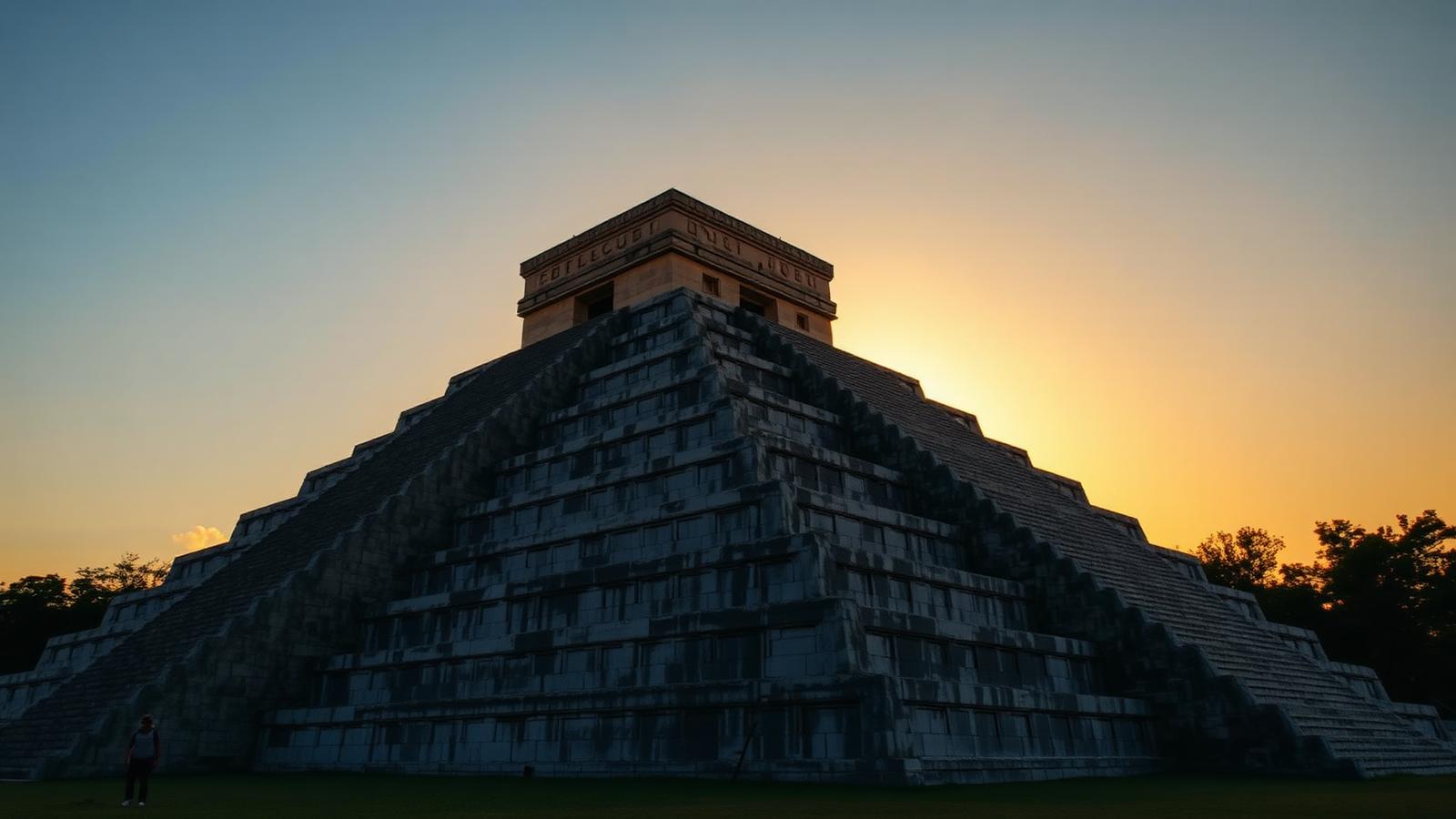 El Castillo pyramid Chichén Itzá at sunset, the great Maya city of Yucatán historical view