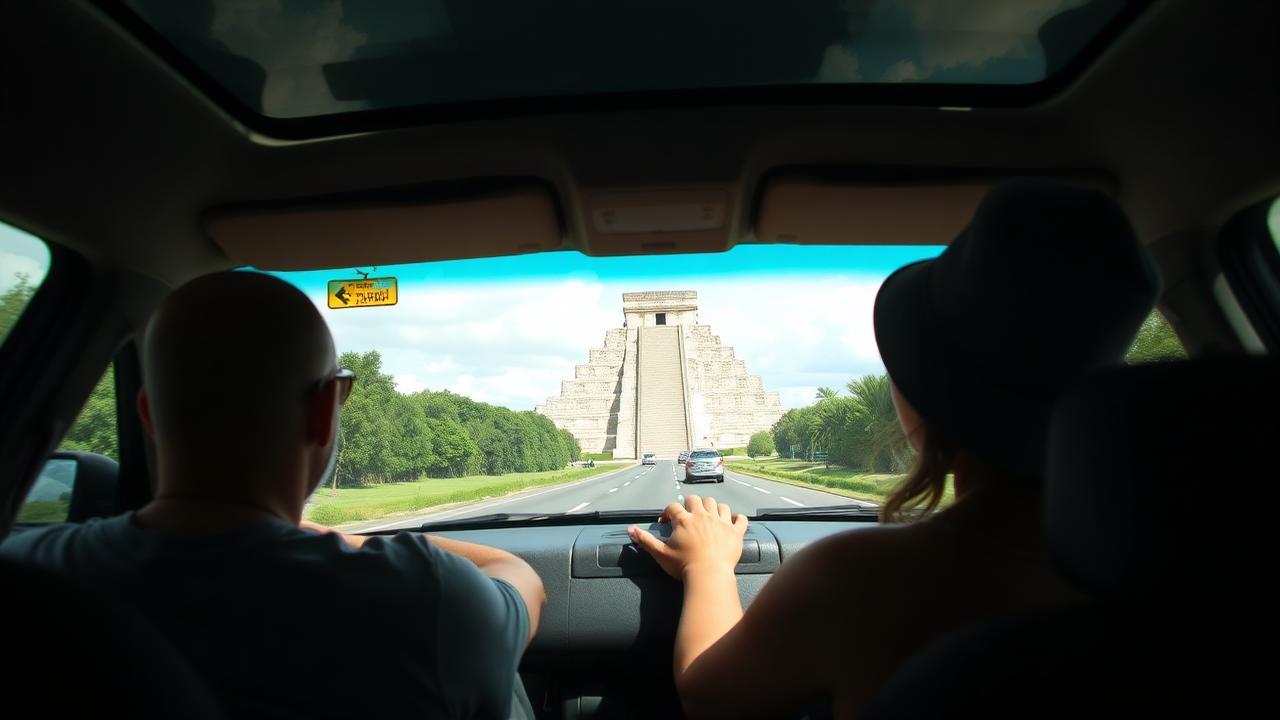 Independent travelers driving to Chichen Itza without a tour