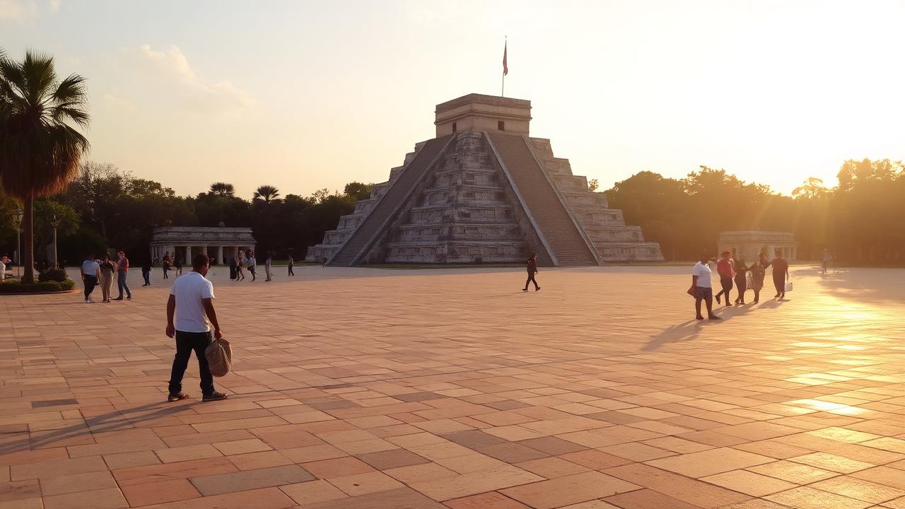 Quiet early morning plaza near El Castillo at Chichen Itza