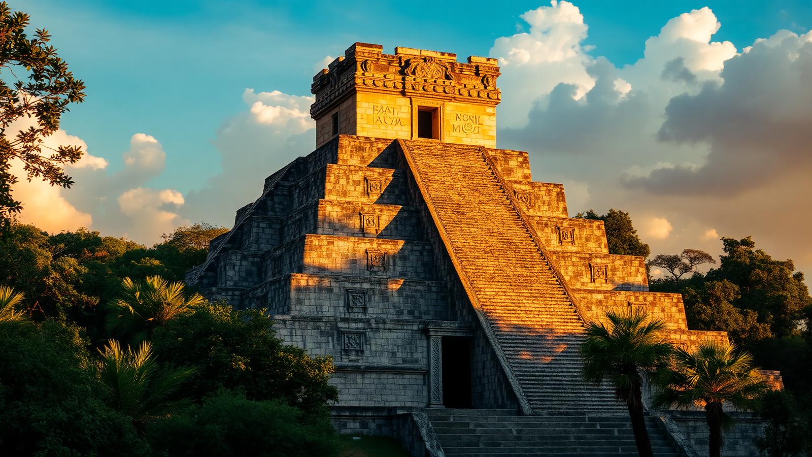 Ek Balam Acropolis pyramid in warm golden morning light, Yucatán, Mexico, Mayan ruins you can still climb
