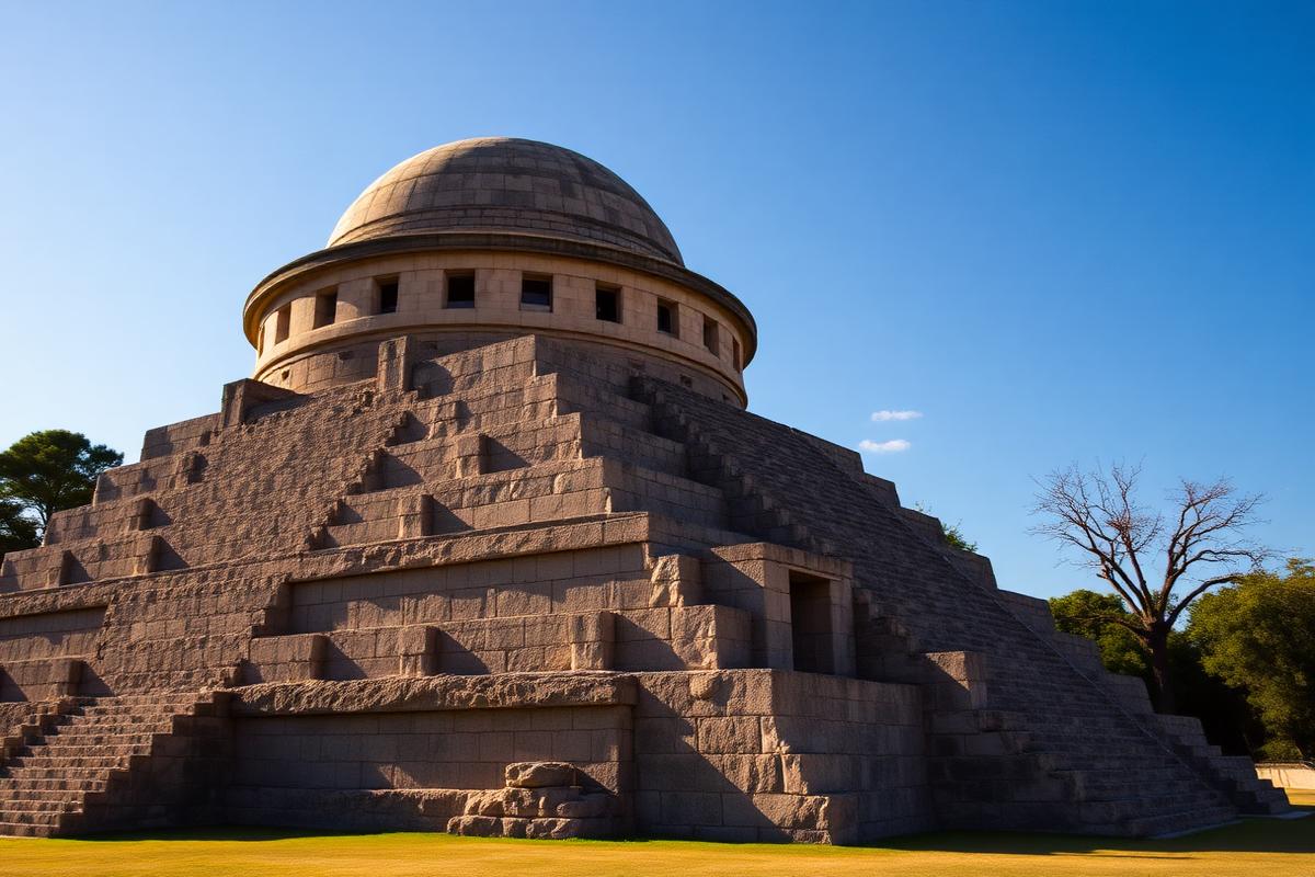 El Caracol observatory dome at Chichen Itza used to calibrate equinox and solstice alignments in the Maya calendar