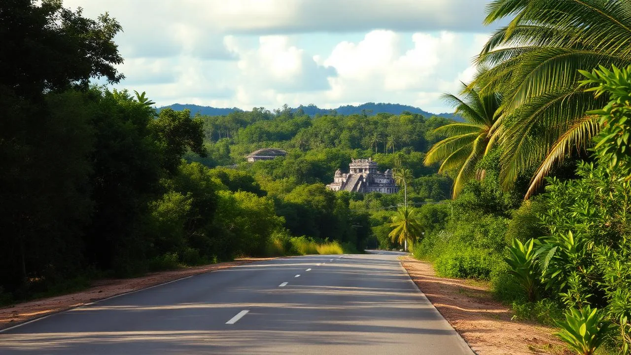 Yucatan country road Mayan ruins Tulum to Chichen Itza drive