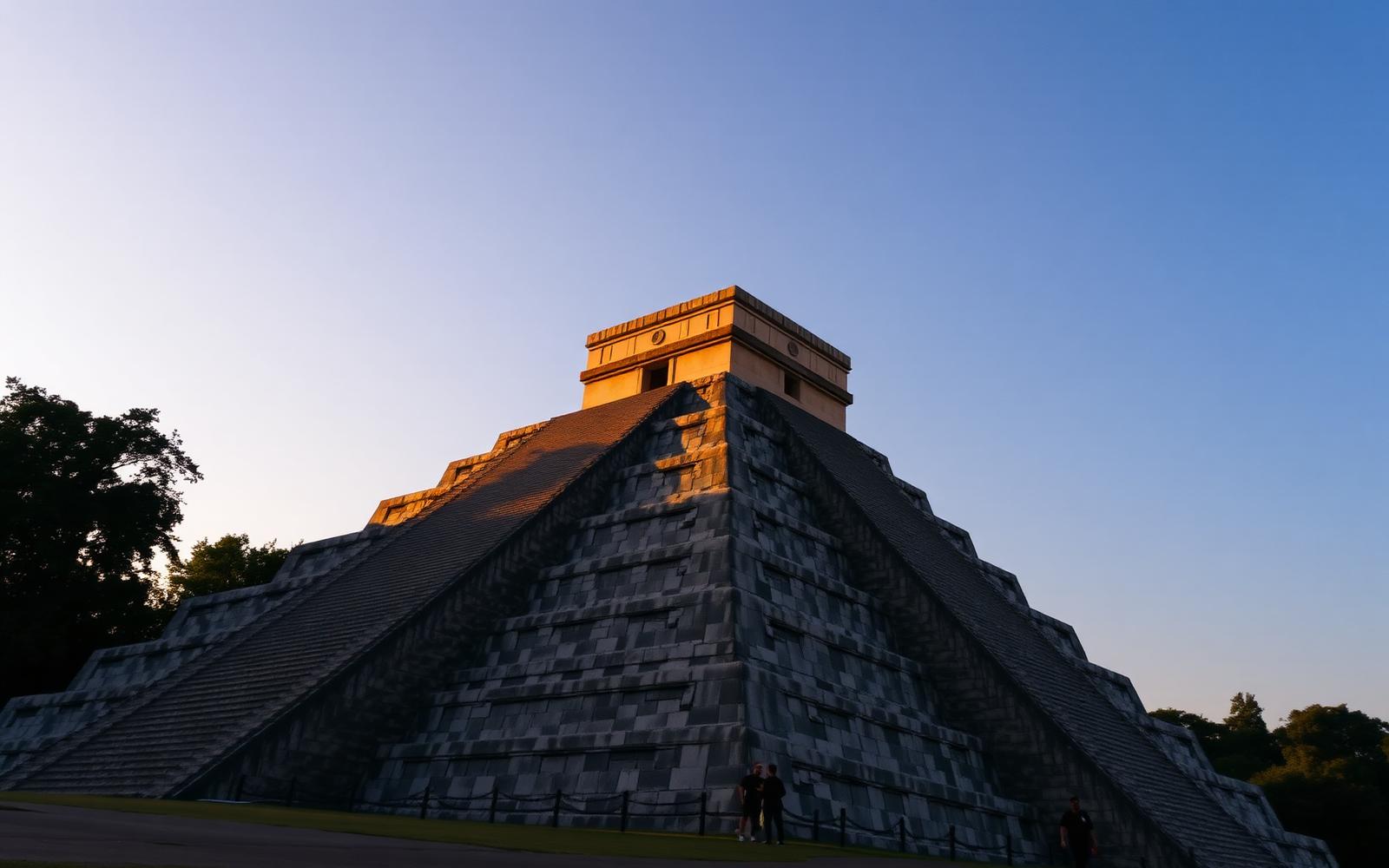 Kukulcán Pyramid El Castillo Chichén Itzá golden morning light stepped Mayan temple