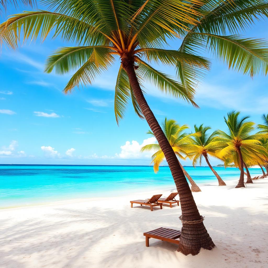 Playa Palancar Cozumel white sand leaning palm trees and turquoise Caribbean water