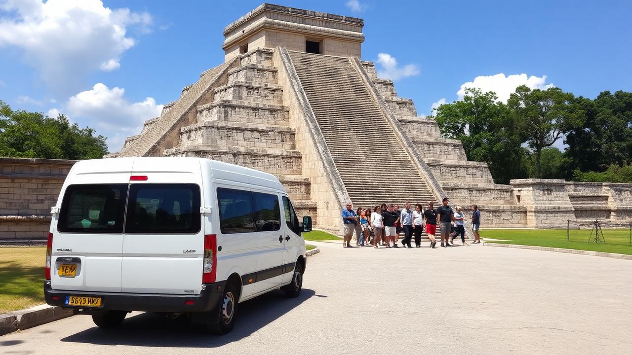 Private transportation arriving at Chichen Itza