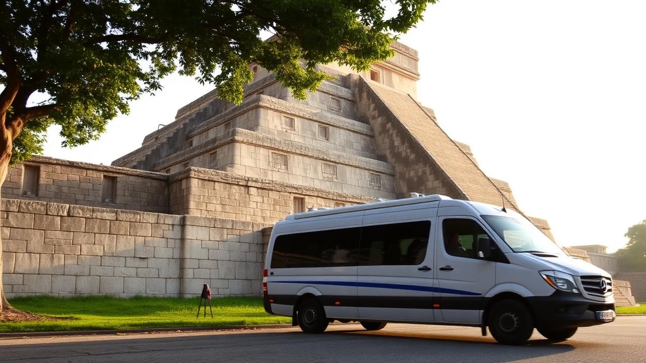 Transporte privado llegando temprano a Chichén Itzá