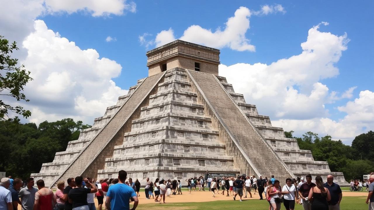 Private vs group Chichen Itza tour — El Castillo pyramid empty morning private versus crowded group
