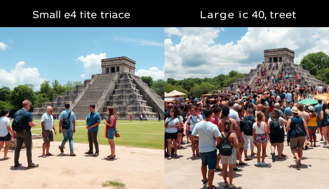 Private versus group Chichen Itza tour — timing experience guide attention difference