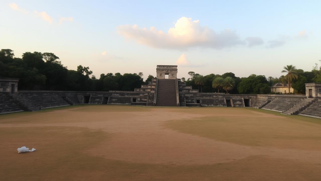 Quiet early morning atmosphere near the Great Ball Court at Chichen Itza