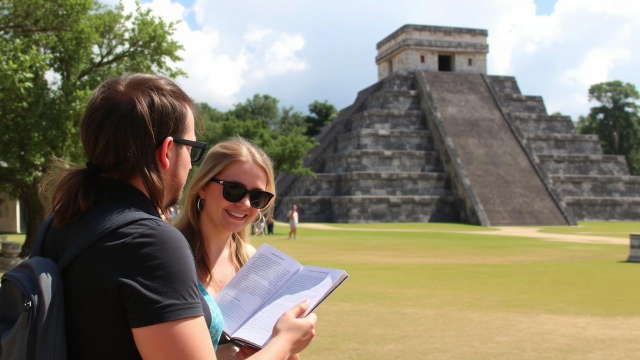 Viajeros autoguiados visitando Chichén Itzá de manera independiente