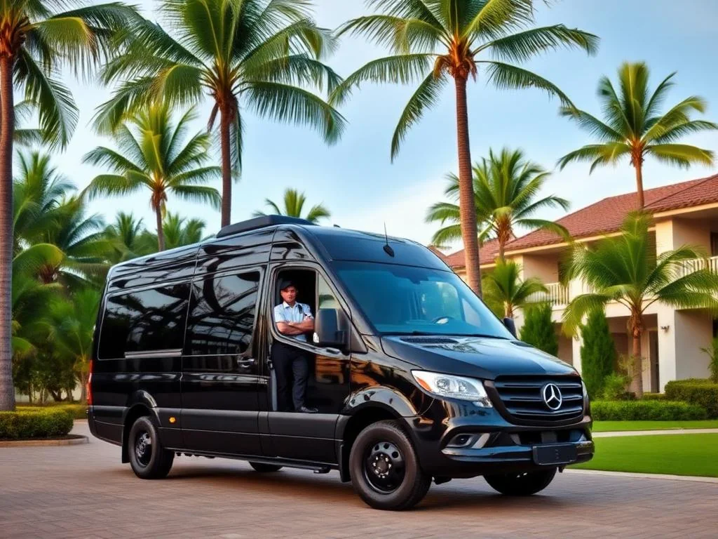 Van Mercedes privada de lujo en un resort de Riviera Maya para un tour VIP a Chichen Itza con Itza Quest