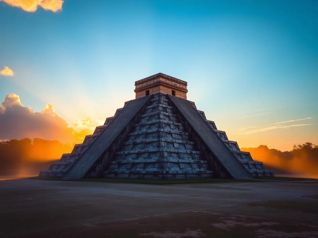 Amanecer sobre la pirámide El Castillo en un tour privado a Chichen Itza con acceso anticipado