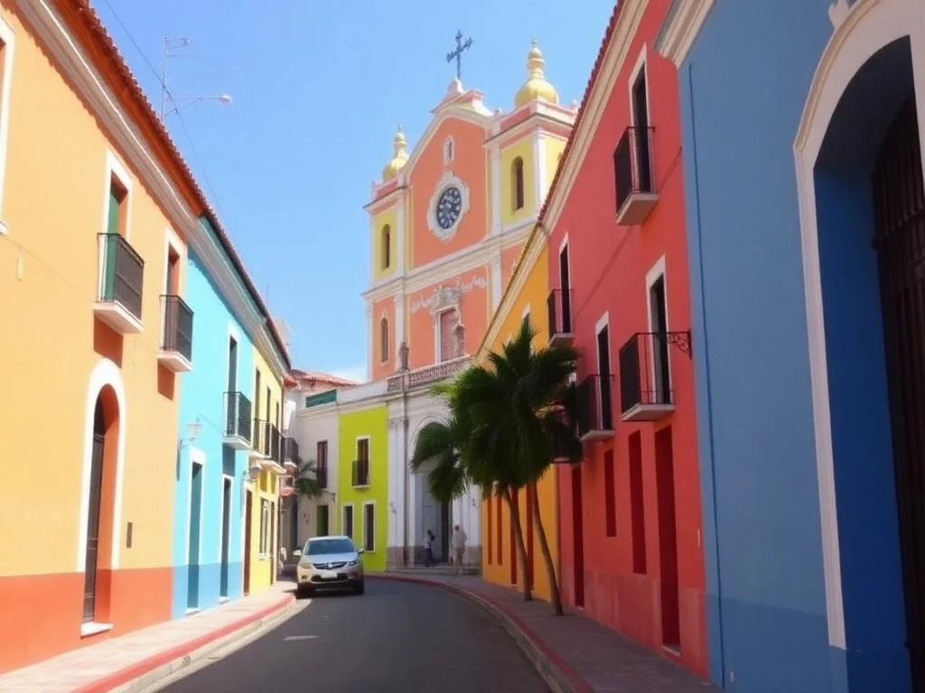 Calle colonial de colores en Valladolid en un tour privado a Chichen Itza, cenote y Valladolid