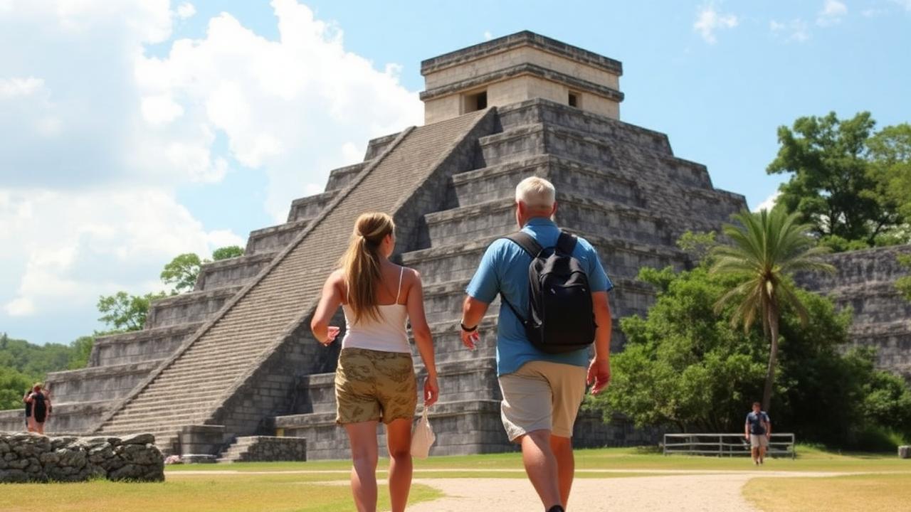 Viajeros independientes explorando Chichén Itzá sin guía